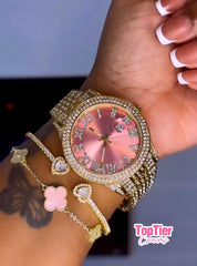 Gold Pink Face Watch