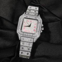 Iced Out Watch - Silver Pink