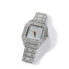 Iced Out Watch - Silver Blue