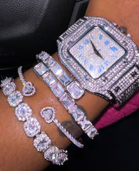 Iced Out Watch - Silver Blue
