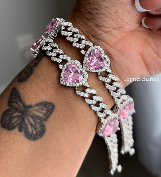 3 Pink Heart Bracelets